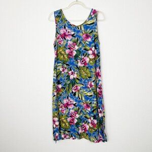 Ho Aloha Hawaii Women Small Floral Sleeveless Maxi Rayon Dress Tropical Hawaiian